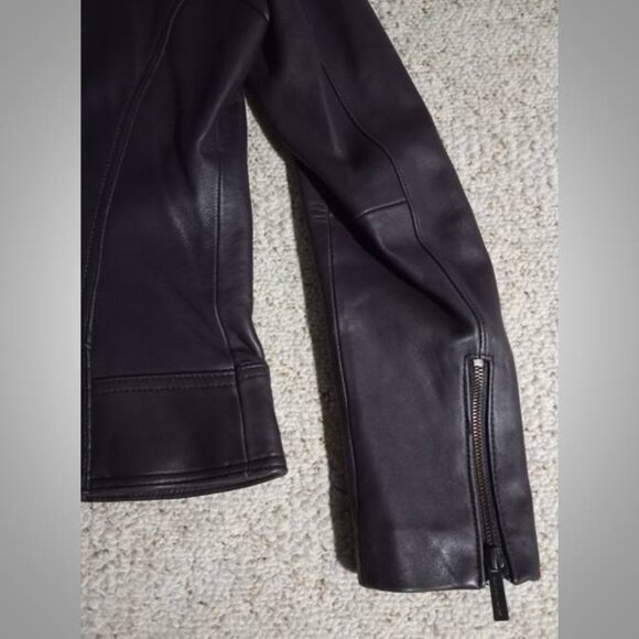 stunning! Michael Kors purple LEATHER jacket Coat size medium moto style - Picture 8 of 12